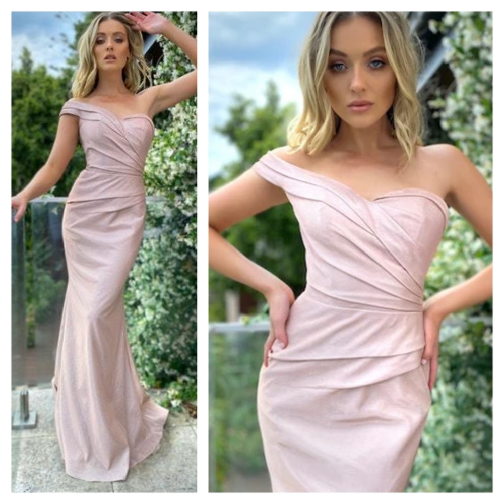 Jadore Australia One Shoulder Devon Gown in Pale Pink Blush size 14